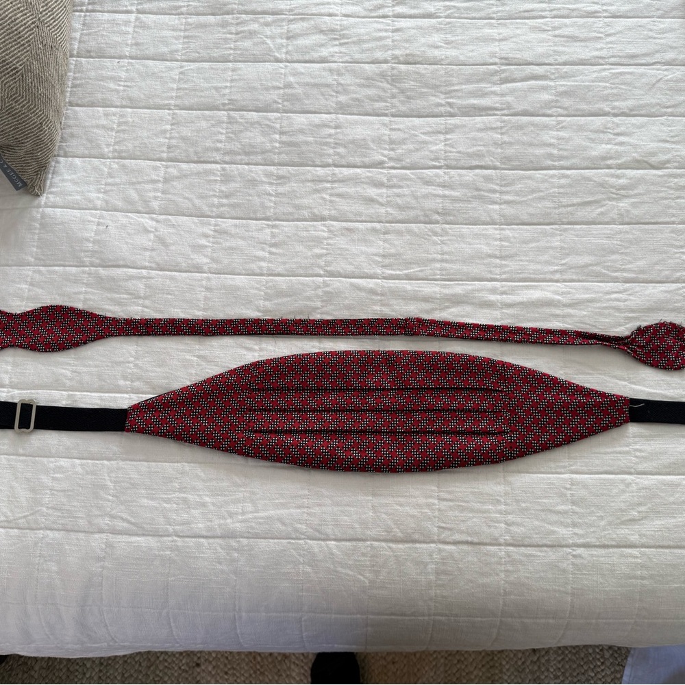 Red and black bow tie and cumberbund